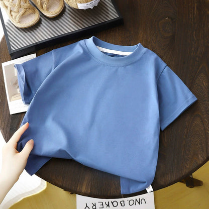 Children's Cotton Short Sleeve White Red Black T-shirt Girls' Summer Baby Clothes Kids Boys' Tops - Blue / 150CM