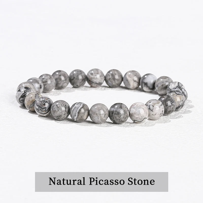JD Natural Stone Beads Bracelet Amethyst Tiger Eye Crystal Quartz Agate Gem Beads Bangles Women Men Reiki Healling Jewelry Gi