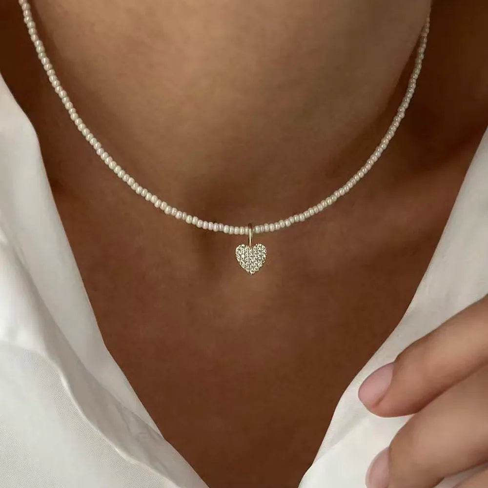 Fashion Tassel Chain Pendant Necklace For Women Boho Transparent Crystal & Imitation Pearl Chain Jewelry Valentine's Gift N05