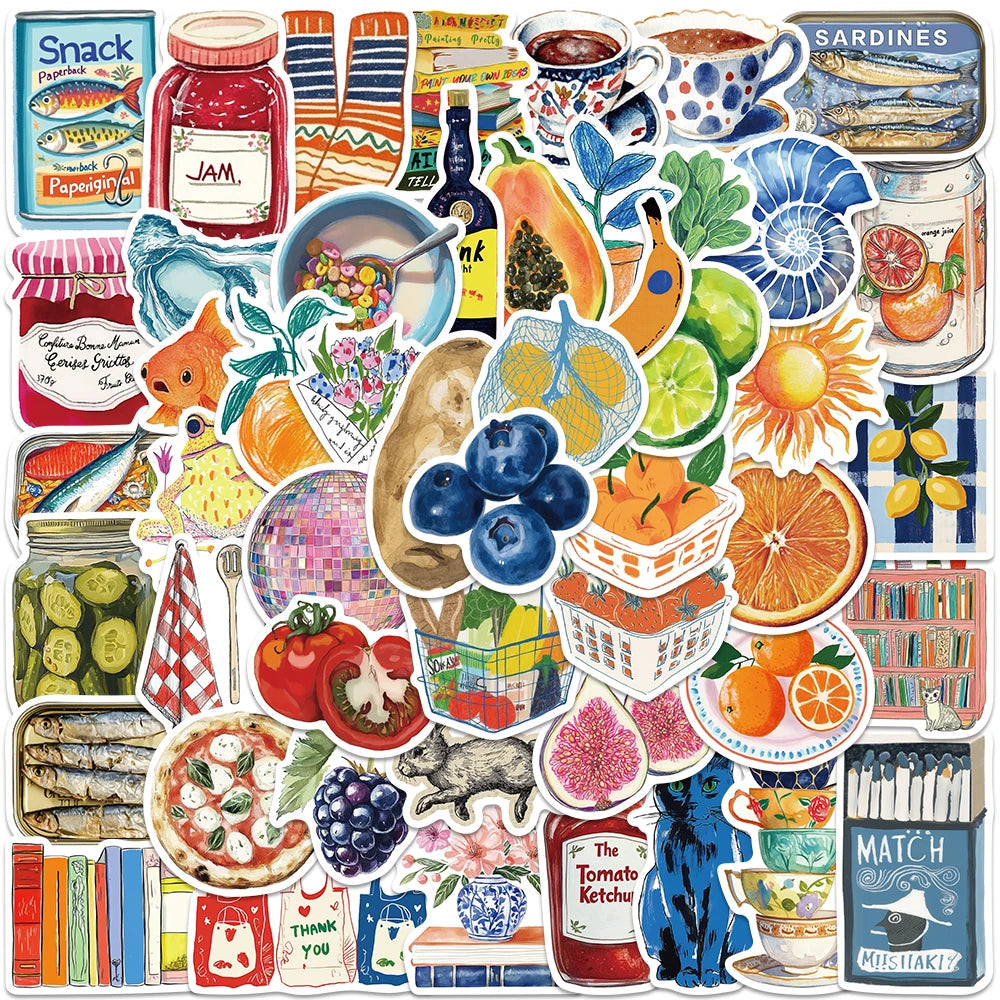 50pcs Vintage Painting Stickers Art Stickers Cartoon Graffiti Decal DIY Scrapbook Journal Luggage Skateboard Decorative Stick