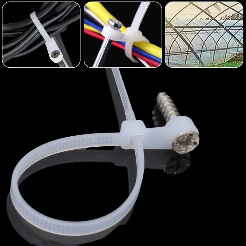 500/100PCS Screw Hole Cable Ties Reusable Fixed Nylon Cable Ties Self-locking Cord Ties Straps Fastening Loop Office Organize