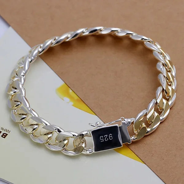 Fine Noble 925 Sterling Silver Solid Chain Bracelet For Women Men Charm Party Gift Wedding party Fashion Jewelry - H091