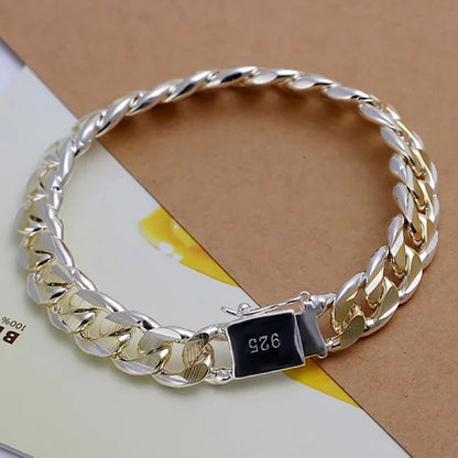 Fine Noble 925 Sterling Silver Solid Chain Bracelet For Women Men Charm Party Gift Wedding party Fashion Jewelry - H091