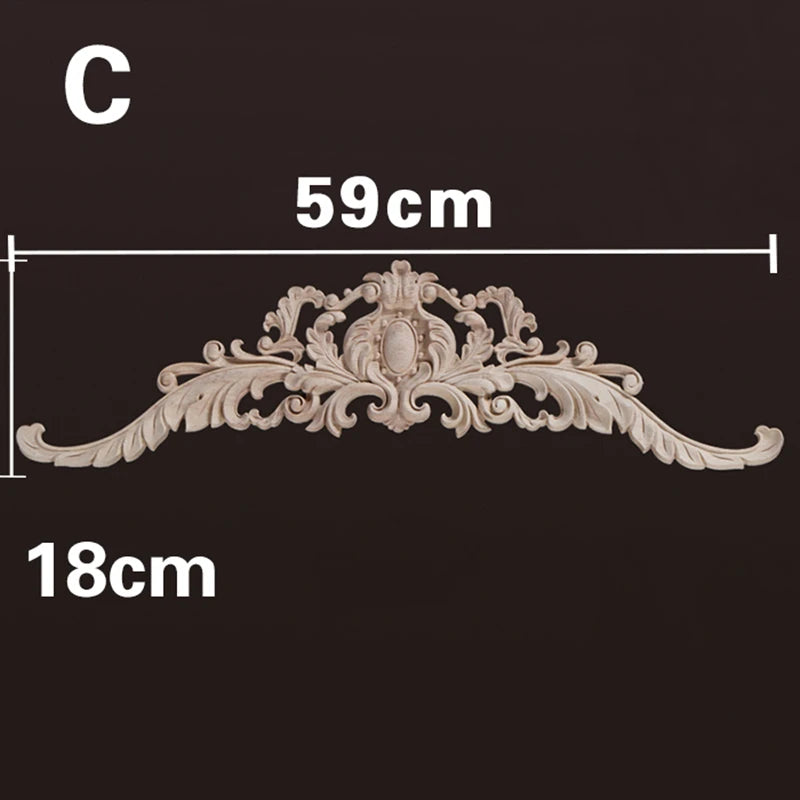 Wood Appliques and Onlays Natural Furniture Wall Door Woodcarving Decorative Long Flower Wooden Figurines Crafts Corner Frame