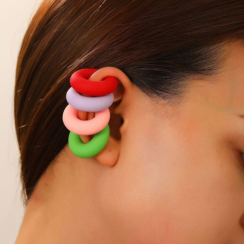 Fashion 4pcs C Shaped Acrylic Ear Clip for Women Simple Gold Silver Color No Pierced Round Earrings Punk Female Jewelry - 02