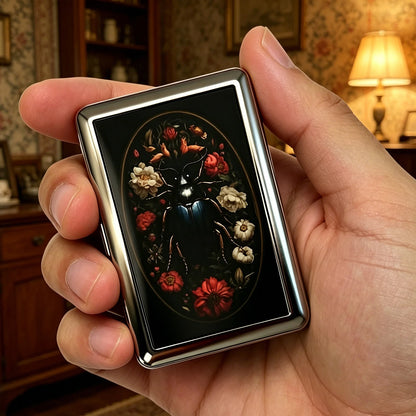 Vintage Style Metal Cigarette Carrying Case Art Deco Design Versatile Card & Cash Case Easy Snap Gift Idea for for Women and 