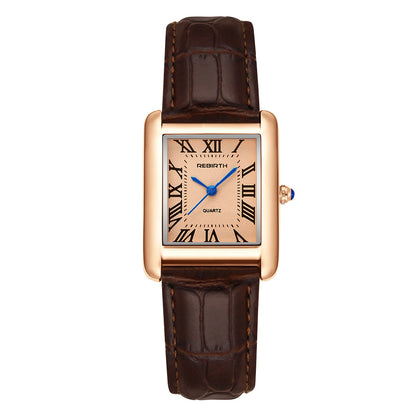 Retro-Style Simple Small Square Watch with Roman Numerals, Trendy and Artistic Quartz Movement Wristwatch
