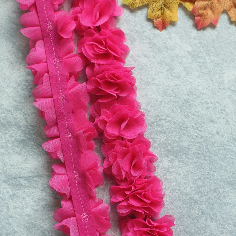 1 Yard Width 5cm 3D Chiffon Flowers Lace Trim Multicolor DIY Lace Ribbon Decor Clothes Accessories Craft Sewing Fabric Suppli
