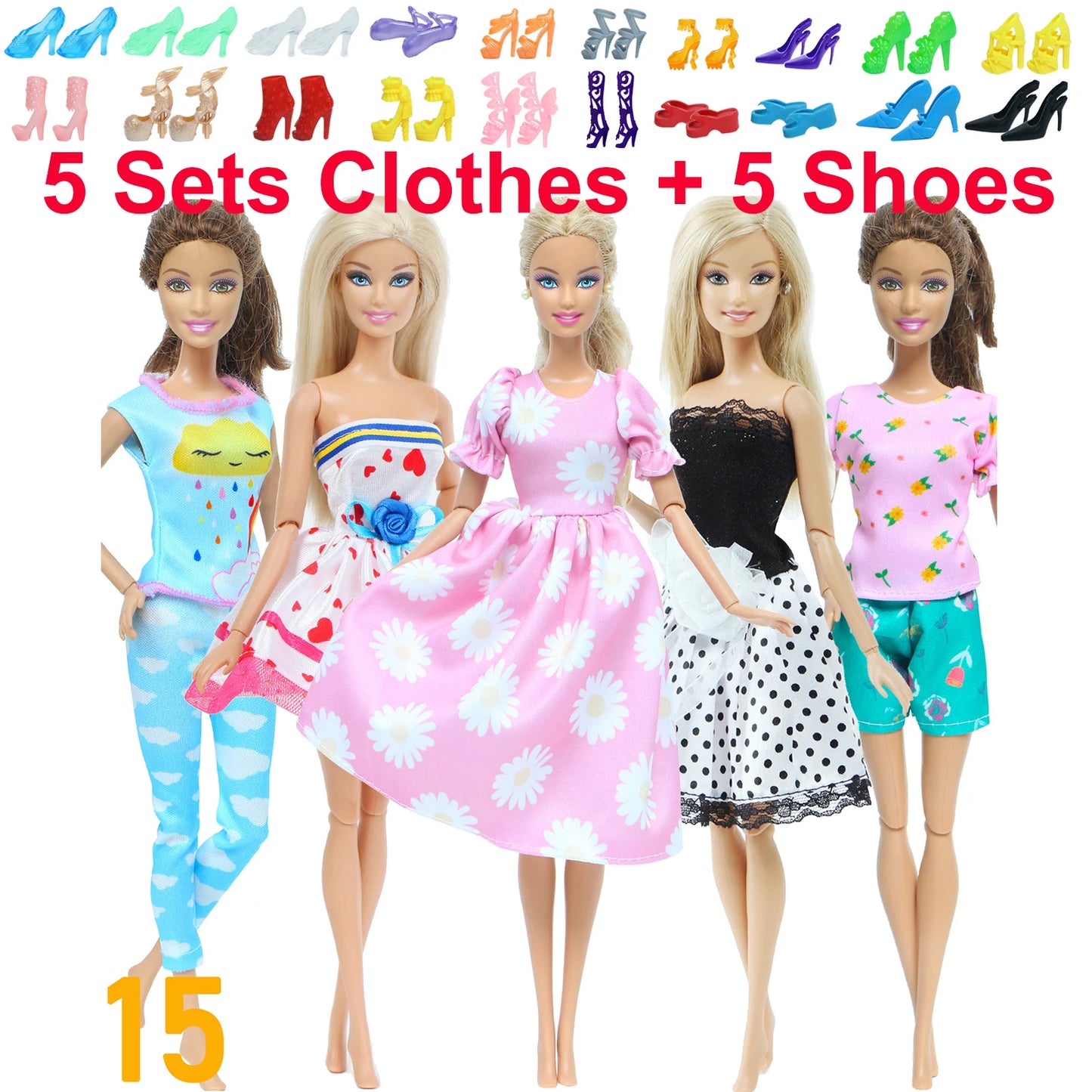 10 Pcs/Set Fashion Outfits 30cm Doll Shirt Pants Dress Shoes 11.5 Inch Doll Clothes Dollhouse 11.8" 1/6 Doll Accessories Toy 