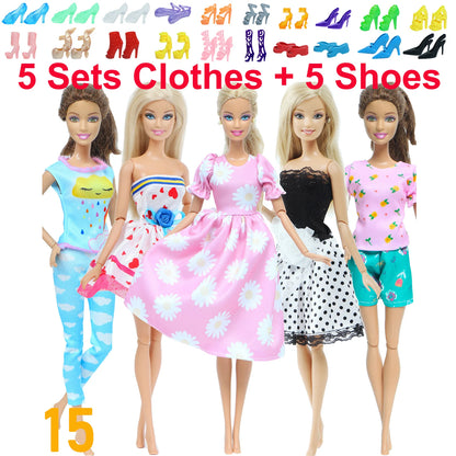 10 Pcs/Set Fashion Outfits 30cm Doll Shirt Pants Dress Shoes 11.5 Inch Doll Clothes Dollhouse 11.8" 1/6 Doll Accessories Toy 