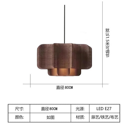 Japanese Rattan Chandelier Wabi Sabi Vintage pendant Light Bedroom Kitchen Island Living Dining Room Hotel Bedroom hanging La