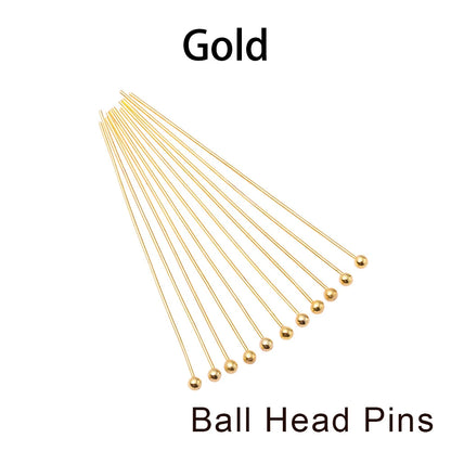 100-200Pcs/Lot 10-70mm Heads Eye Flat Head Pin Gold Plated Ball Head Pins for Jewelry Findings Making Accessories Supplies