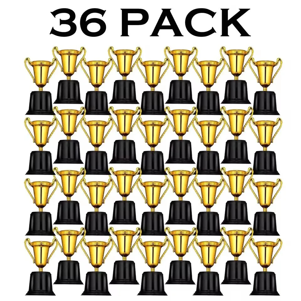 Gold Trophy Award Mini Trophies Bulk- (Pack of 6/12/24/36) 4-7 Inch Tall Plastic Golden Statue Award, Party Themed Decoration