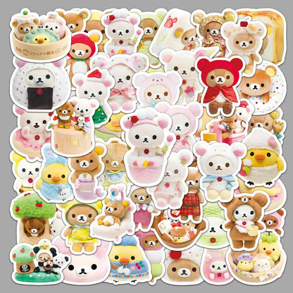 54pcs Rilakkuma Kawaii Stickers Anime Relaxed Bear DIY Art Supplies Notebook Stationery Paster Water Cup Decor Classic Toys G