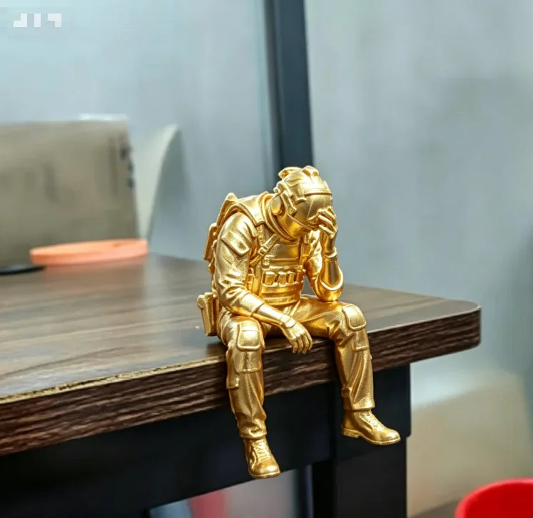 Military Style Sitting Soldier Figurine 3D Printed Miniature Tactical Gear Desk Ornaments Home Office Bookshelf Decor Craft G