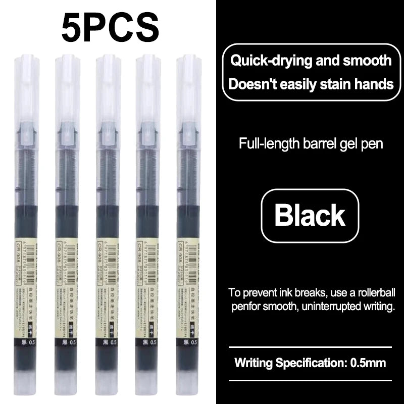 0.5mm Quick Drying Fine Point Liquid Ink Pens Smooth Writing Comfortable Grip Non-Smudge for Office School Supplies - 5pcs bl