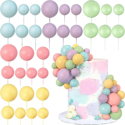 30Pcs Colorful Cake Ball Happy Birthday Cake Topper Sticks Gold Pink Blue Balls For Cupcakes Birthday Wedding Party Decoratio