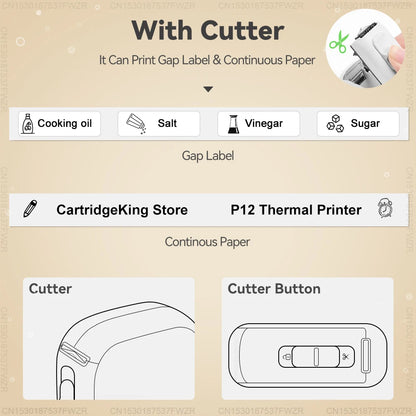 Marklife P12 Thermal Label Printer Auto Cut Portable Mini Printer P12 Adhesive Sticker Labeling Machine or 5PK Continuous Tap