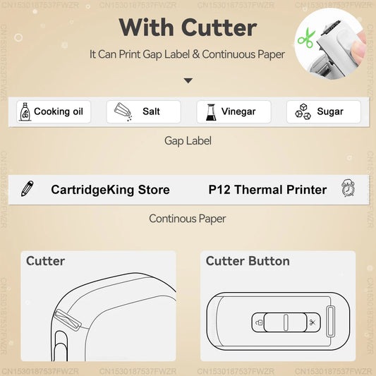 Marklife P12 Thermal Label Printer Auto Cut Portable Mini Printer P12 Adhesive Sticker Labeling Machine or 5PK Continuous Tap