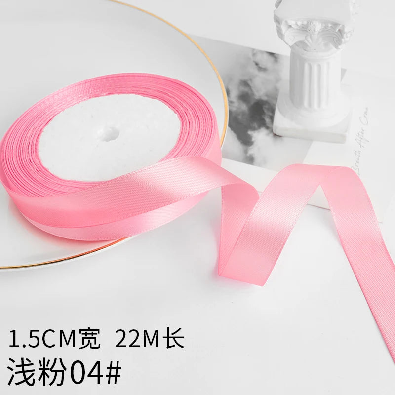 Wusmart 22Meters/Roll 1.5cm Single Face Satin Ribbon DIY Handmade Crafts Fabric Christmas Wedding Decoration Silk Ribbons - L