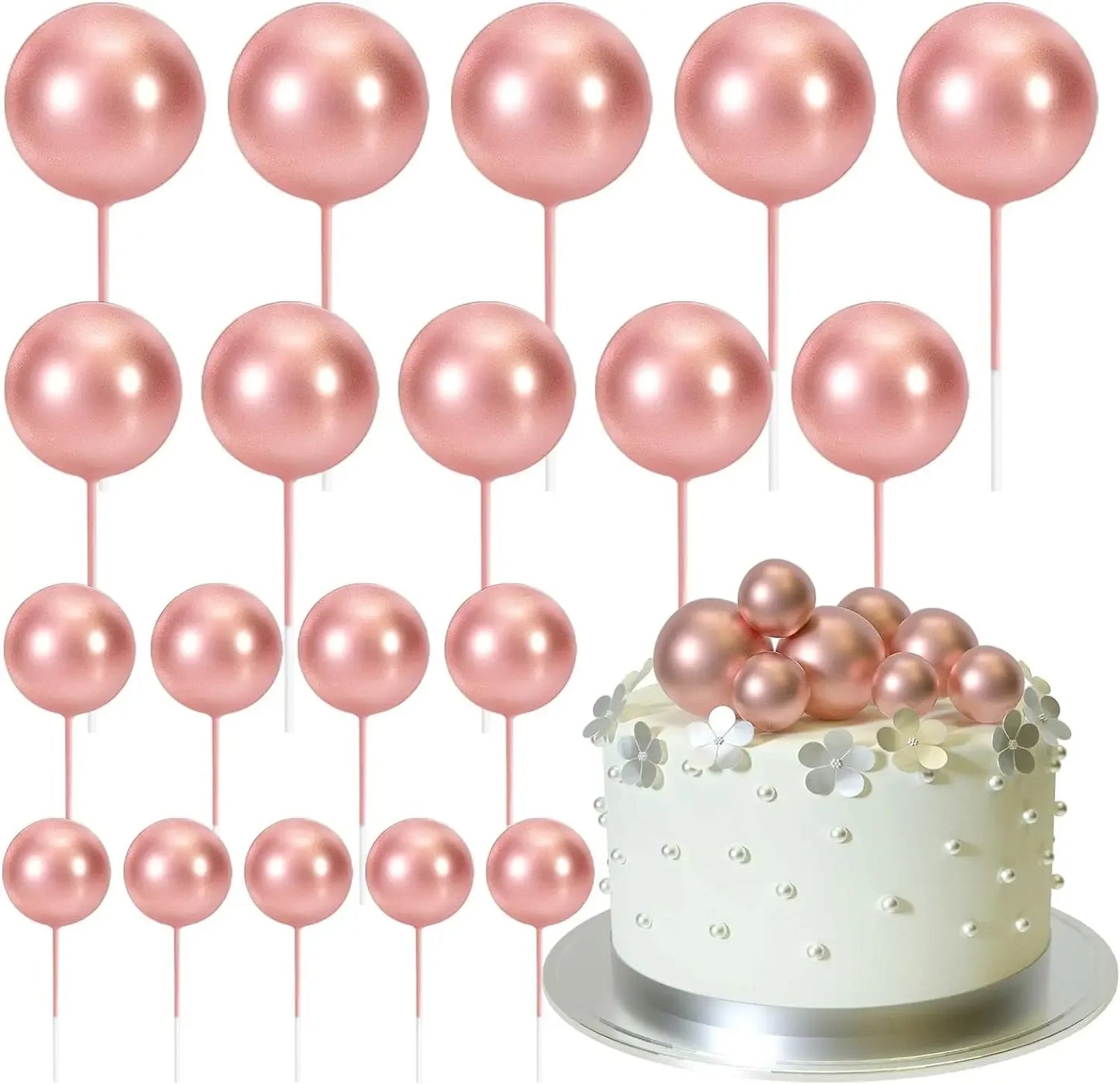 20-Piece Mini Balloon Cake Topper Decorations with Gold Ball Picks - Festive Cake Decor for Celebrations - Rose Gold