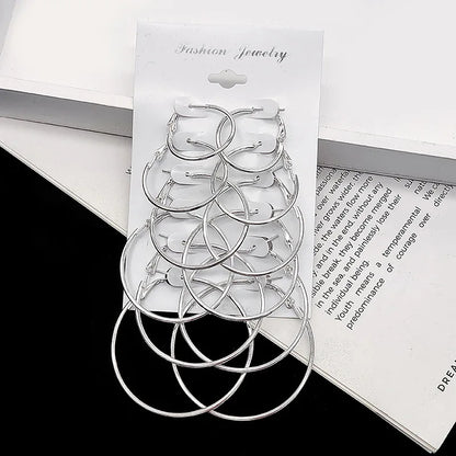 12pcs/lot Women's Hoop Earrings Gold Color Round Large Earrings Set Brincos Loop Earrings New Pendientes Para Novia