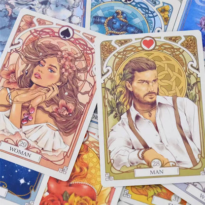 Romantic Lenormand Oracle Cards 10.2*7.2cm English Vision Art Nouveau Floral Motifs 37 Pcs Deck 4*2.8inch For Party, Board Ga