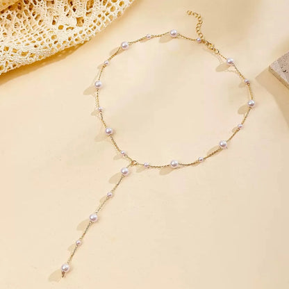 Elegant Imitation Pearl Y-Shaped Lariat Necklace For Women Simple Adjustable Long Sweater Chain Bridal & Banquet Jewelry Gift