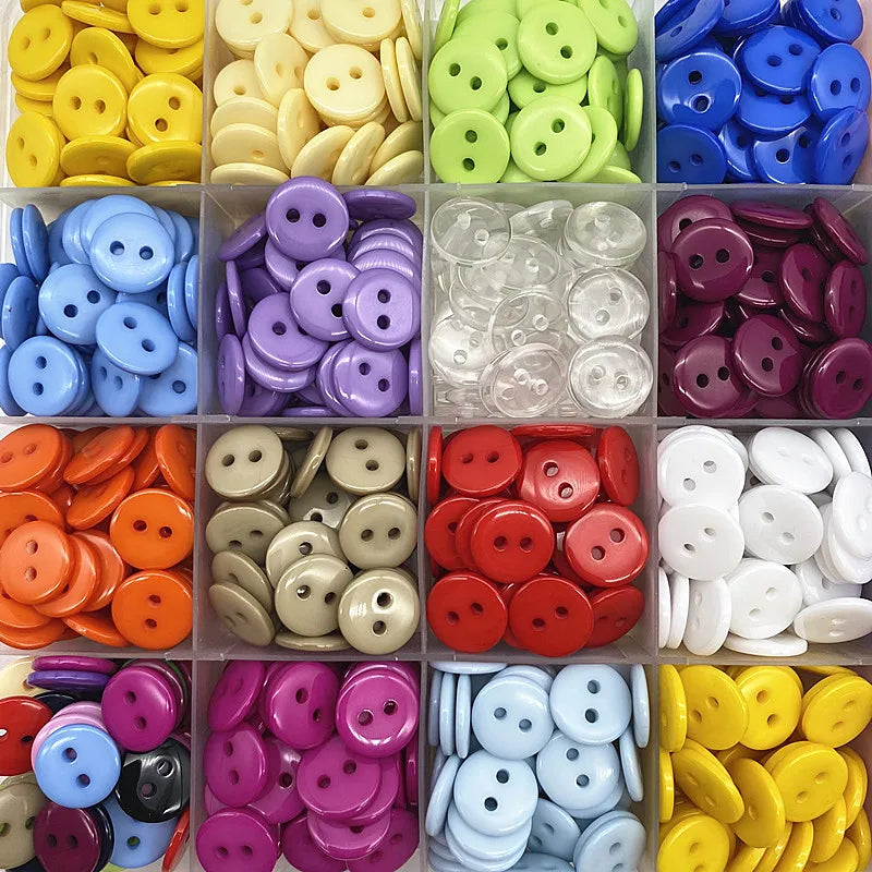 50pcs 11.5mm Colours Double Eye Bread Button Round Resin Sewing Buttons Diy Scrapbooking Multicolour