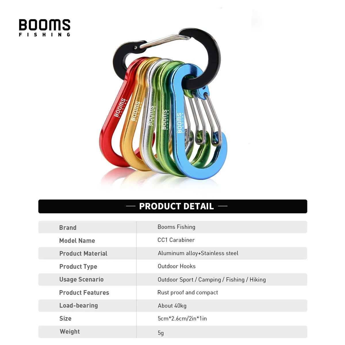 Booms Fishing CC1 6Pcs Aluminum Alloy Carabiner Keychain Outdoor Camping Climbing Snap Clip Lock Buckle Hook Fishing Accessor