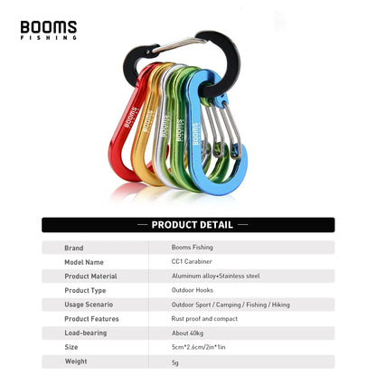 Booms Fishing CC1 6Pcs Aluminum Alloy Carabiner Keychain Outdoor Camping Climbing Snap Clip Lock Buckle Hook Fishing Accessor