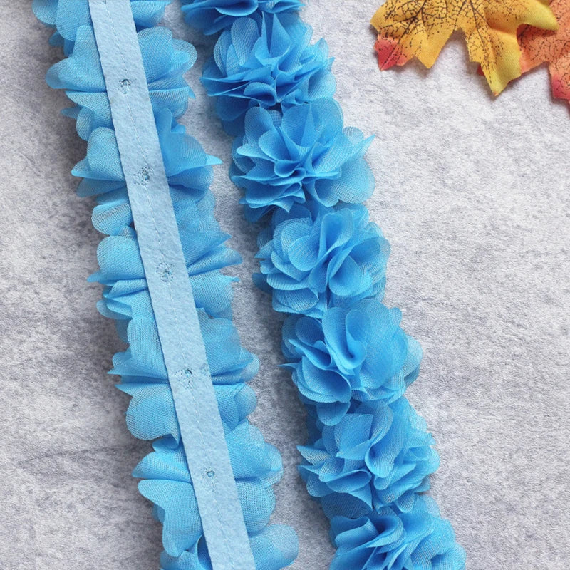 1 Yard Width 5cm 3D Chiffon Flowers Lace Trim Multicolor DIY Lace Ribbon Decor Clothes Accessories Craft Sewing Fabric Suppli