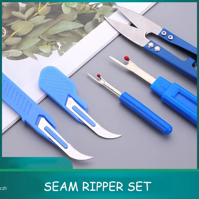 5Pcs Blue Sewing Ripper Kit with Thread Ripper Seam Ripper and Scissors for Removing Stitches