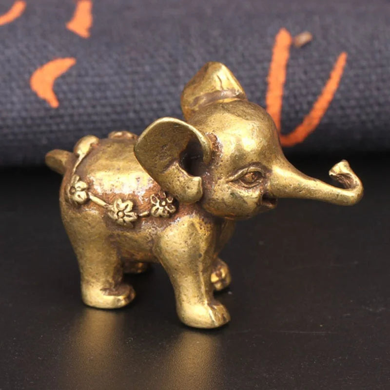 Antique Bronze Minature Elephant Figurines Tea Pet Table Ornament Decorations Solid Copper Animal Crafts Home Decor Living Ro