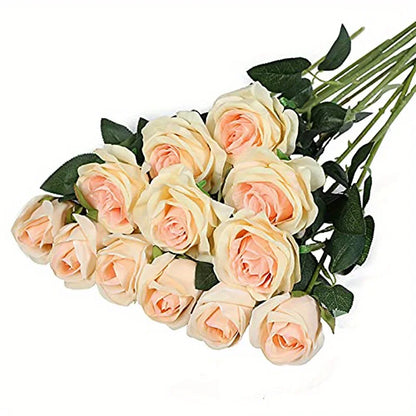 12pcs Realistic Artificial Rose Bouquet for Weddings, Birthdays, and More for Floral Arrangements and Home Decor - Champagne