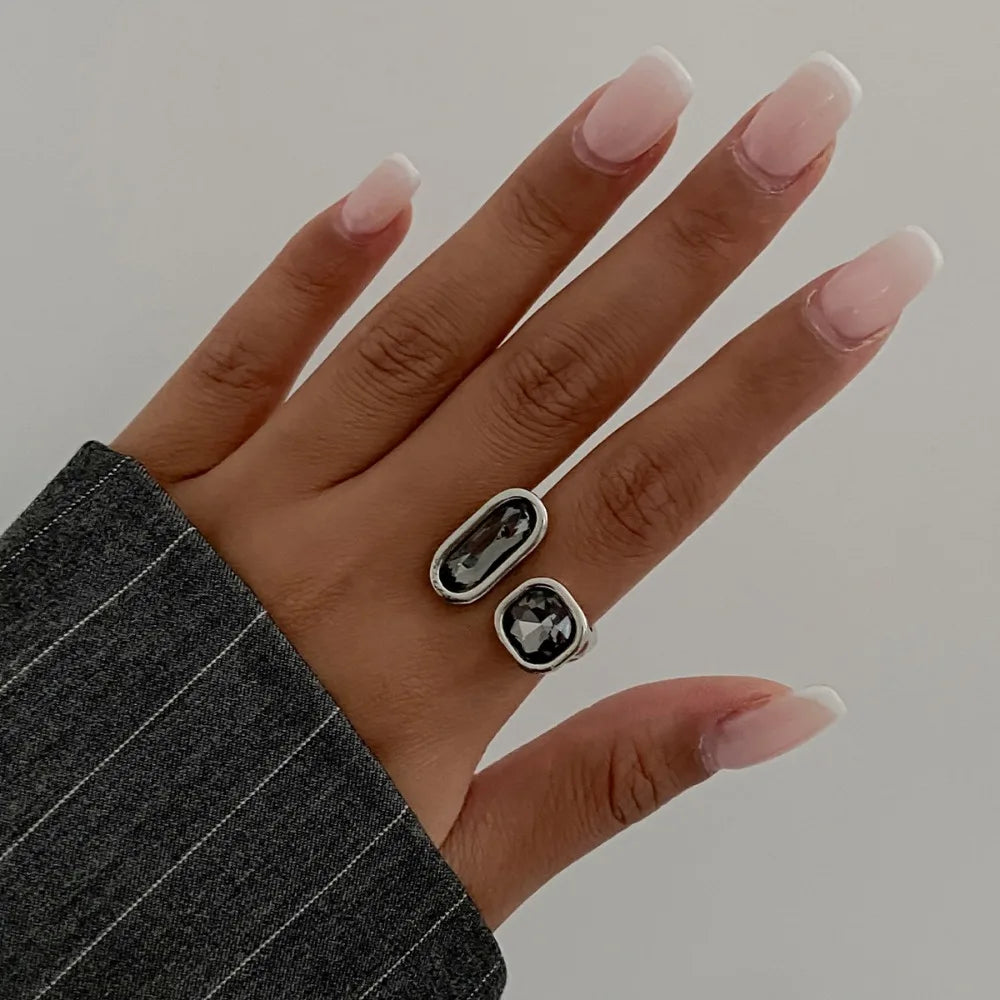 Minimalist Acrylic Rhinestone Open Ring for Women Korean Fashion Geometry Adjustable Knuckle Ring Party Jewelry Lady Gifts