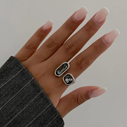 Minimalist Acrylic Rhinestone Open Ring for Women Korean Fashion Geometry Adjustable Knuckle Ring Party Jewelry Lady Gifts - 