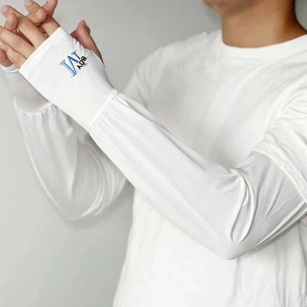 1 Pair Mens Ice Arm Sleeves Sunscreen Elastic Driving Gloves Outdoor UV Protection Arm Cover Sleeves Lightweight Cool Muff Ne