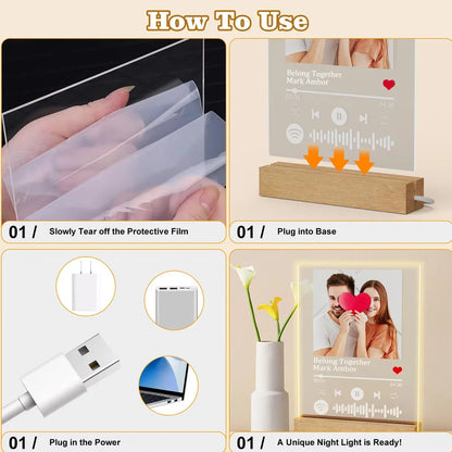 Customized Spotify Music Plaque Gifts For Anniversary Valentine Day Personalized Acrylic Photo Frame Lamp Copule Romantic Gif