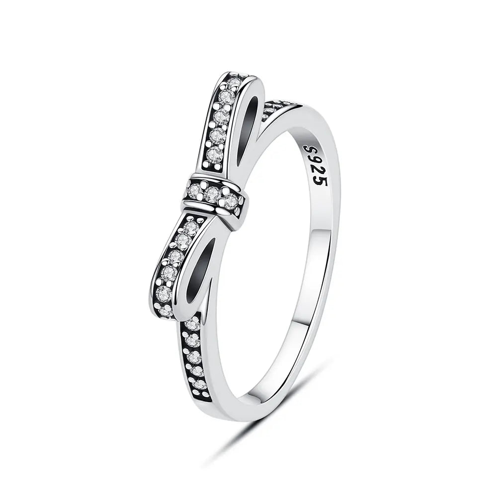 Original 925 Sterling Silver Ring Love Heart Pave CZ Crystal Stackable Rings For Women Wedding Engagement Birthday Gift Jewel