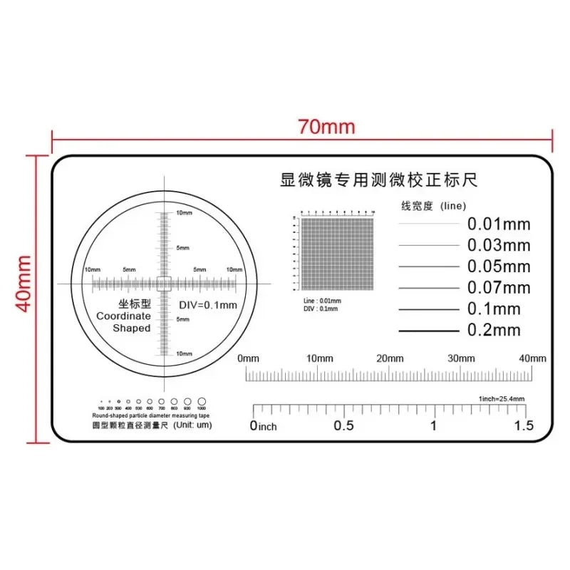 Microscope Micrometer Calibration Film Ruler Grid Reticule Stains Dot Gauge Plastic Ruler Radius Area Diameter Measuring