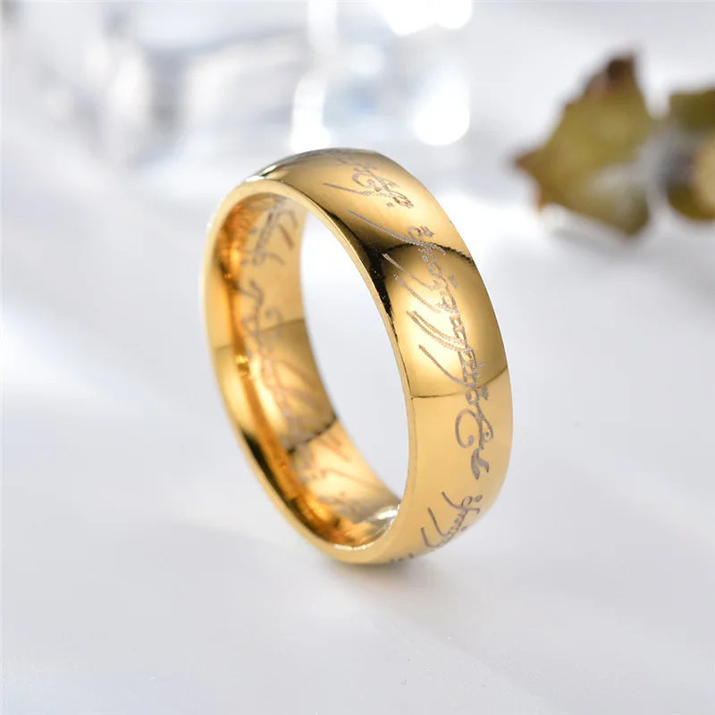 6MM Stainless Steel Laser Engraving Exquisite Couples Wedding Rings, Men And Women Fashion Movie Jewelry Gifts