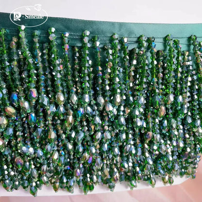 Lace Trim Beaded 2 Yards, Crystal Tassels, 5.5 Cm Wide, Vintage Lace Accent for Sewing, Scrapbooking - Ink green-B / 9Yards