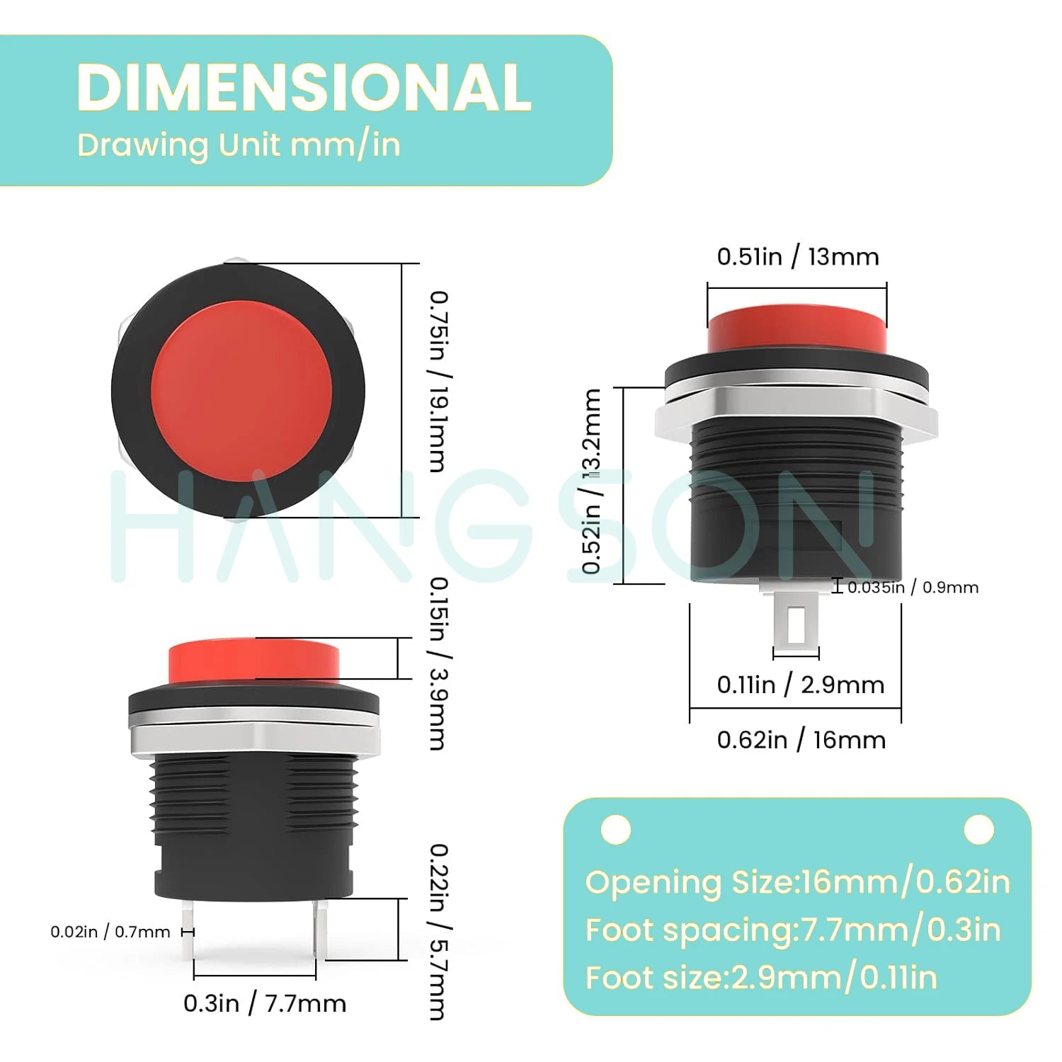 6Pcs R13-507 Momentary Push Button 2 Pin Self-Resetting Mini No Lock Round SPST 1NO Switch 3A 250V AC/6A 125V AC Button Assor