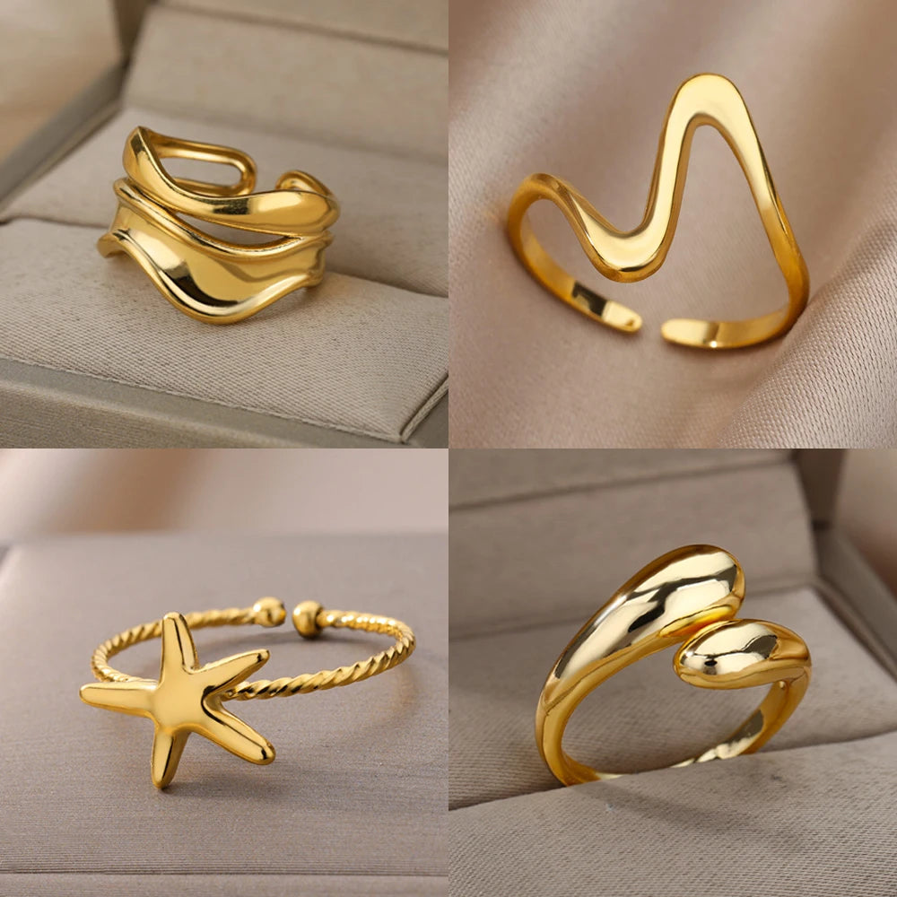 Stainless Steel Rings for Women Waterproof Open Gold Color Ring Wedding Couple Band Jewelry Gifts Items anillos