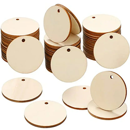20-50Pcs Natural Unfinished Round Wooden Slices with Hole Wood Discs Blank DIY Crafts Wooden Circles for Wedding Christmas De