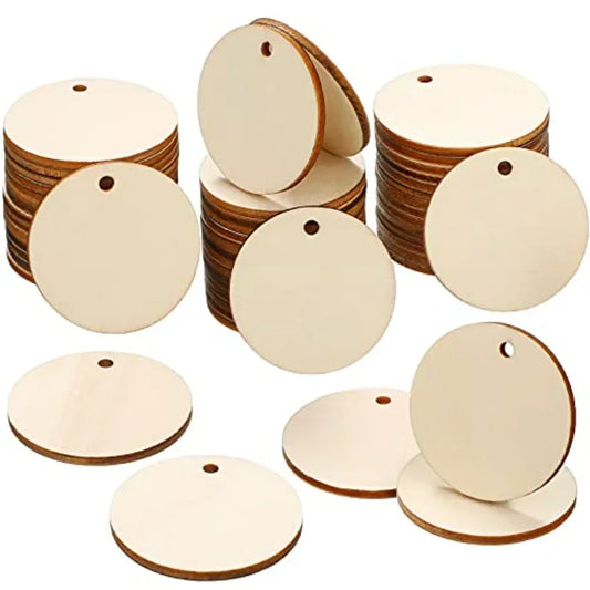 20-50Pcs Natural Unfinished Round Wooden Slices with Hole Wood Discs Blank DIY Crafts Wooden Circles for Wedding Christmas De