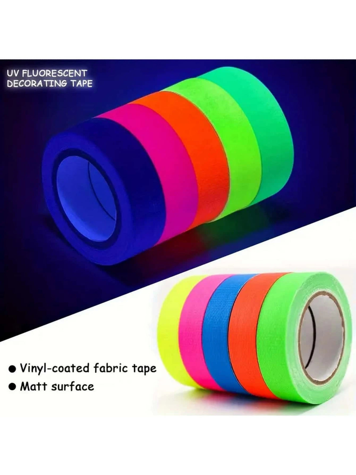 5/10pcs Fluorescent Neon Adhesive Tapes - 5 Colors - UV Black Light - Party Decoration, Halloween, Crafts - 5m X 12.7mm - 10p