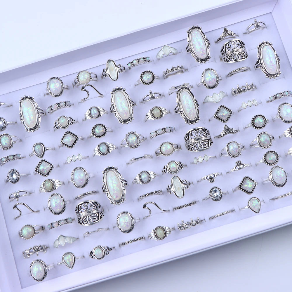 20/30Pcs/Lot Vintage Boho Glass Turquoise Rings Fashion Women Vacation Style Daily Festival Jewelry Party Decoration Gifts