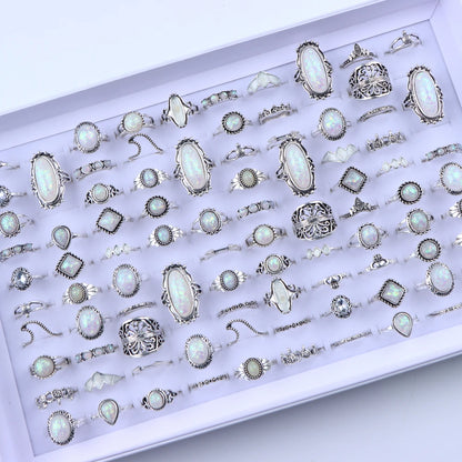 20/30Pcs/Lot Vintage Boho Glass Turquoise Rings Fashion Women Vacation Style Daily Festival Jewelry Party Decoration Gifts